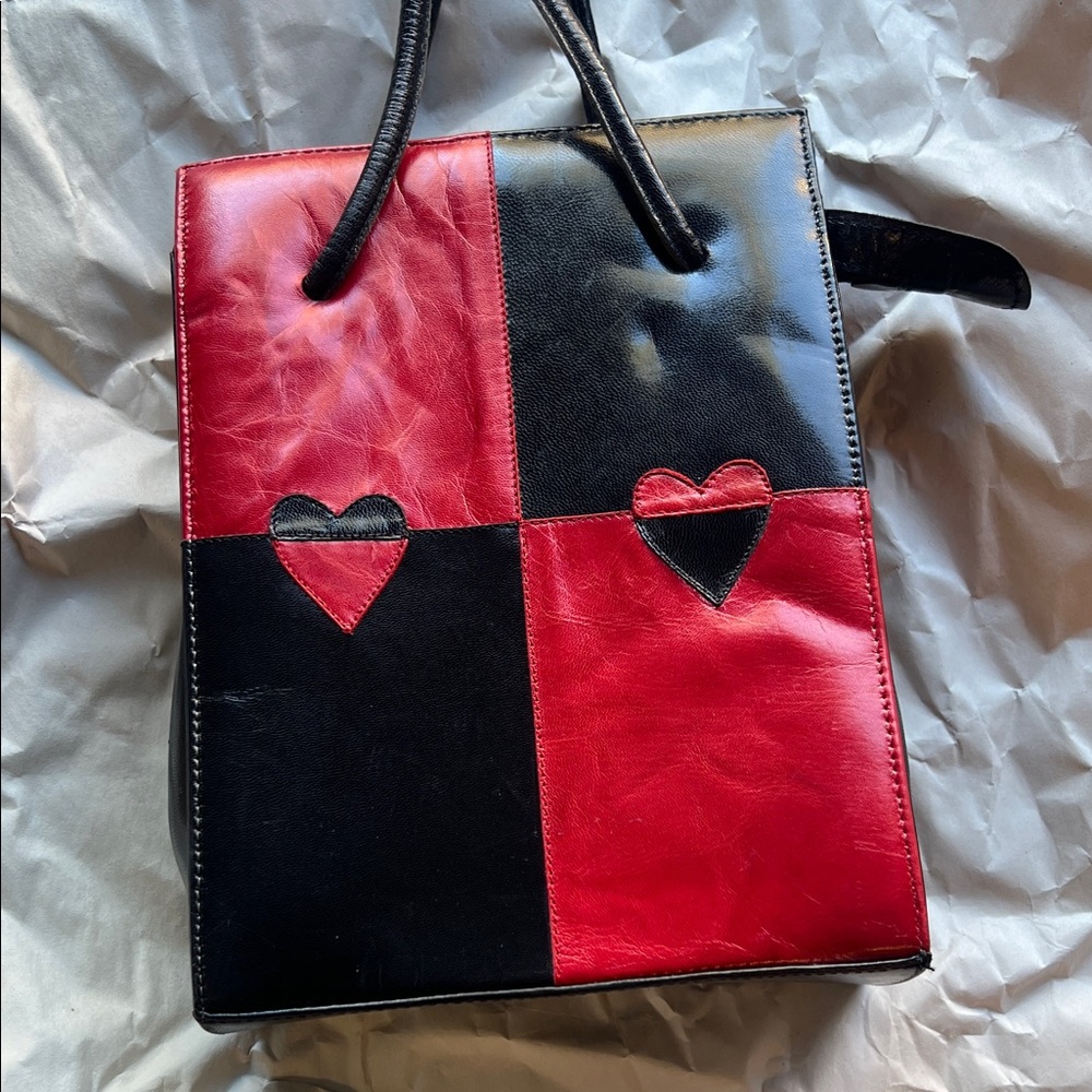 Vintage Made in Spain Leather Upper Queen of Hearts Shoulder Bag